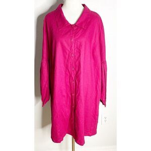 New Ulla Popkin Womens size 24/26 Plus Linen Blend Raspberry Pink Tunic Shirt